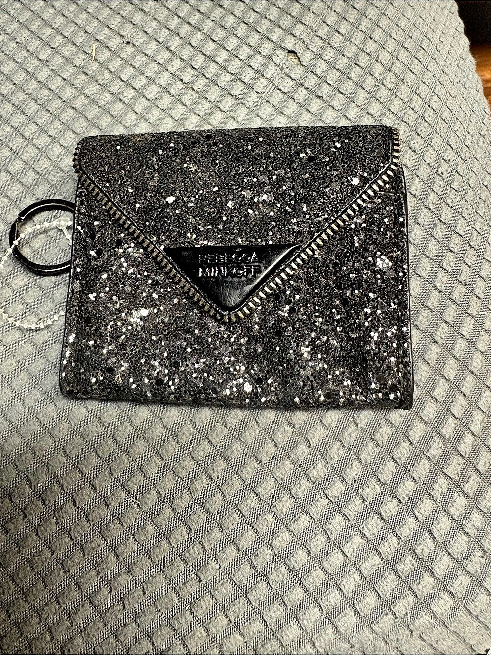 Rebecca Minkoff Molly Glitter Envelope Card Case / Key Ring Wallet - Black